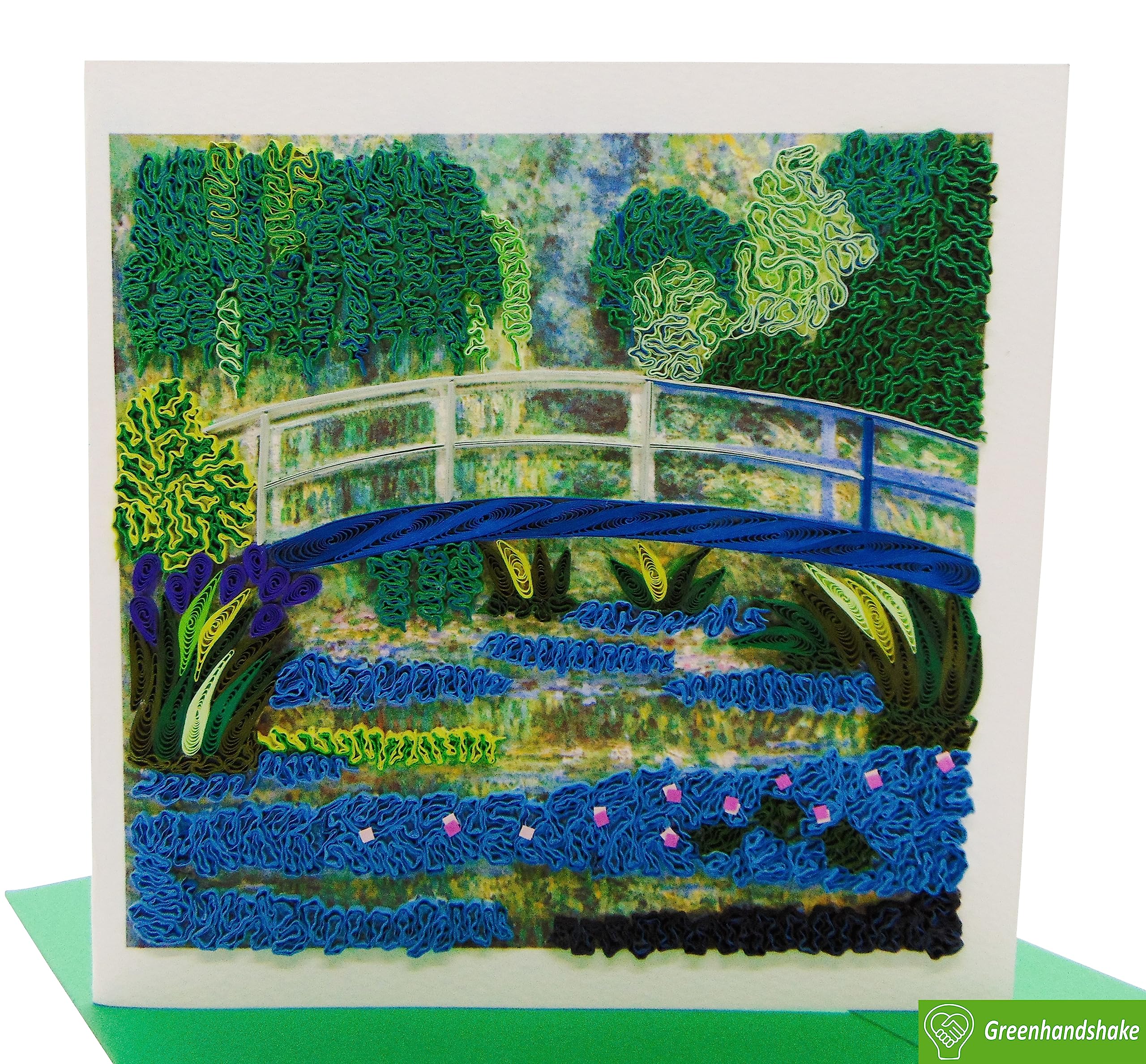 Claude Monet's Water Lilies and Japanese Bridge (1899) Quilling Art Greeting Card,Design Greeting Card for Birthday, Valentine's Day, Get Well, All Occasion. Framable Artwork for Art Lovers