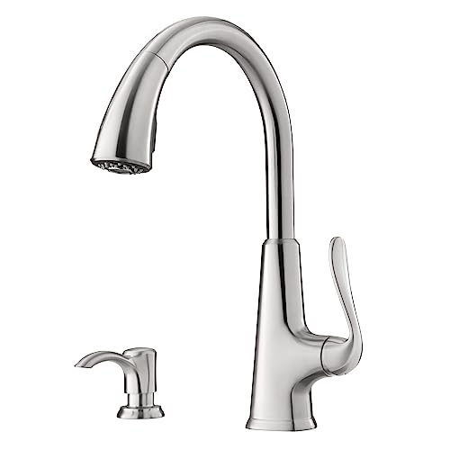 Pfister Pasadena Kitchen Faucet with Pull Down Sprayer and Soap Dispenser, Single Handle, High Arc, Stainless Steel Finish, F5297PDS