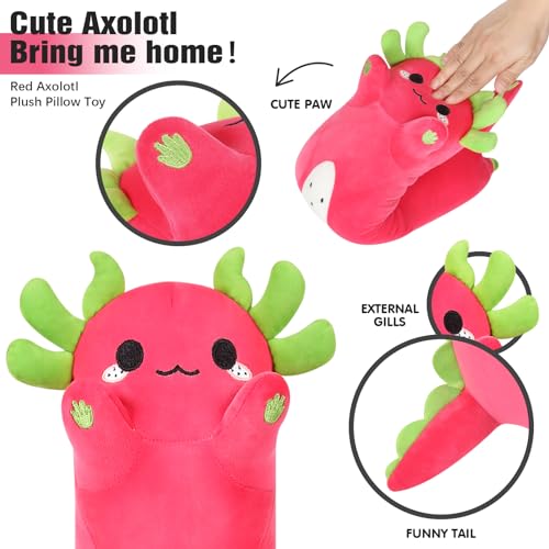 PEACH CAT Long Dragon Fruit Axolotl Stuffed Animal Kawaii Pitaya Axolotl Plush Pillow Toy for Girls and Boys 19.6"