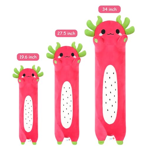 PEACH CAT Long Dragon Fruit Axolotl Stuffed Animal Kawaii Pitaya Axolotl Plush Pillow Toy for Girls and Boys 19.6"