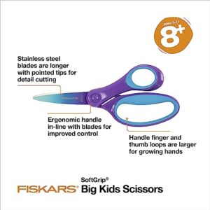 Fiskars Softgrip 6" Big Kids Scissors for Ages 8-11, Scissors for School or Crafting, Turquoise-Purple Ombre