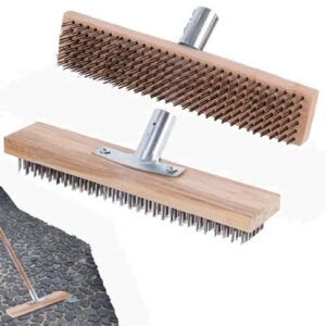 2 wire broom head - 11.81inch broom head for indoor and outdoor - heavy duty scrubbing and sweeping | stiff metal bristle deck scrub brush for heavy duty removal moss & algae on patio