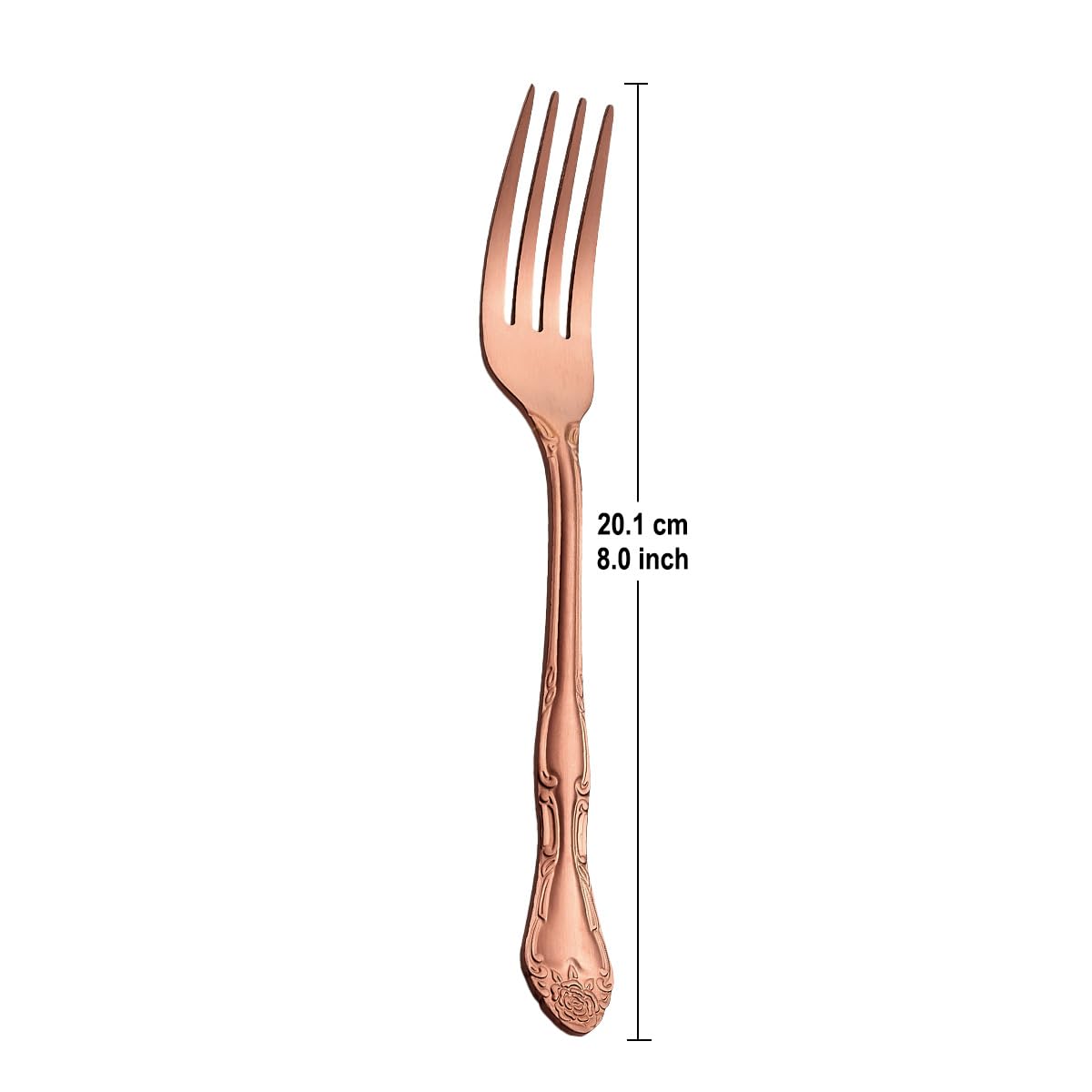 Matte Rose Gold Dinner Forks, FULLYWARE Stainless Steel Satin Finish Forks Silverware Table Fork Set of 6, Rose Pattern Design, Dishwasher Safe