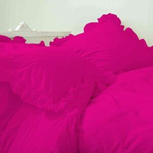 Duvet Cover Set - 1 Frilled Duvet Cover With Ruffle Edge Corners And 4 Pillowcases - Hot Pink, Full/Queen - 100% Cotton 800 Thread Count - 5 PCs Comforter/Duvet Protective Cover Set - Duvet Set