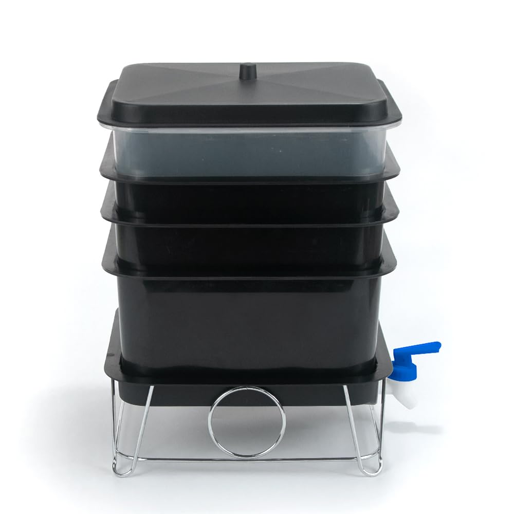 Basic Worm Farm Composting Bin, 4 Tray Worm Compost Bin- for Recycling Food Waste at Home (4-Tray 20l)