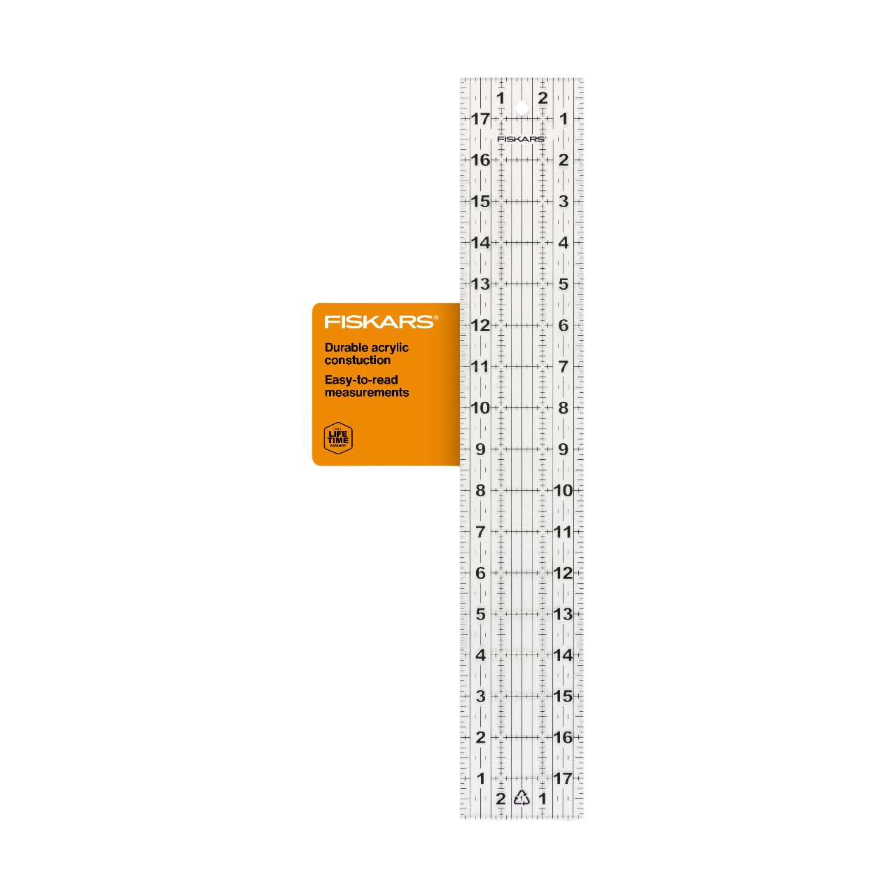 Fiskars Sewing Ruler - 3" x 18" Acrylic Ruler - Sewing and Quilting Ruler with Gridlines - Arts and Craft Supplies - Clear