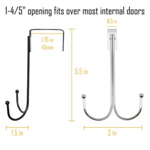 SayHi2U Double Towel Hook, Over Door Metal Hanging Holder for Bathroom, Fit 1-½" to 1-¾" Internal Door, EVA Anti-Slip Adjustment Pad (Black, 2 Pack)