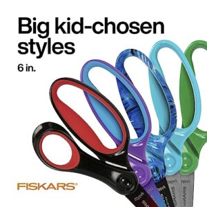 Fiskars Softgrip 6" Big Kids Scissors for Ages 8-11, Scissors for School or Crafting, Turquoise-Purple Ombre