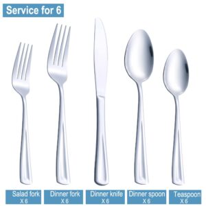 30-Piece Silverware Set for 6, GoGeiLi Stainless Steel Flatware Cutlery Set for 6, include Fork, Knife and Spoon Set, Mirror Finished