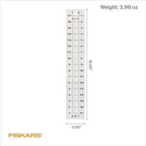 Fiskars Sewing Ruler - 3" x 18" Acrylic Ruler - Sewing and Quilting Ruler with Gridlines - Arts and Craft Supplies - Clear