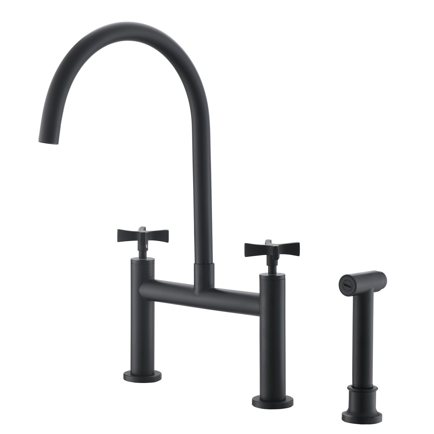 FELIXBATH Kitchen Bridge Faucet with Side Sprayer, 8 inch Brass Kitchen Faucet 2 Handles 3 Holes Deck Mount Kitchen Sink Faucet, Matte Black(CP025B)