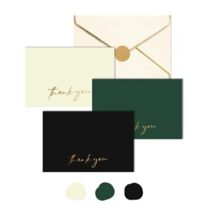 azaza 48 pcs thank you cards with envelopes 4x6, green wedding thank you cards gold foil, minimalistic blank thank you notes for graduation baby shower bridal shower (green and black)