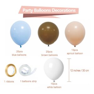 Blue and Brown Party Balloons, 50pcs 12 Inch Brown Blue White Blush Latex Balloons Blue Brown Neutral Balloons for Gender Reveal Wedding Birthday Baby Shower Graduation Bear Party Decoration