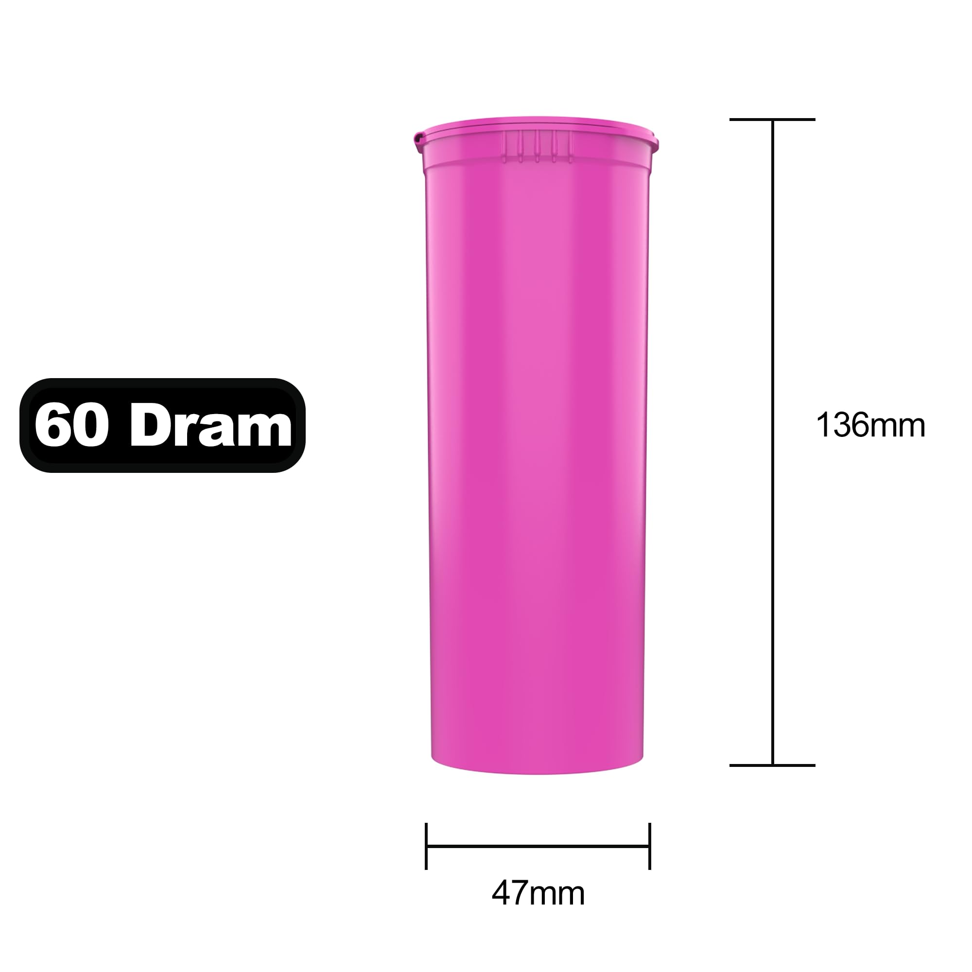 60 Dram CR Plastic Packaging Pop Top Containers - Child Resistant Travel Holder Vial Bottles - 75 qty (Pink)