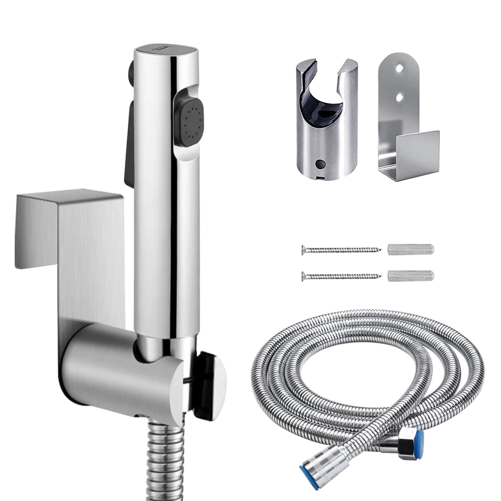 Bidet Hand Held Shower Set Dual Jet Mode Nozzle ABS Plastic Baby Cloth Diaper Spray Set with Faucet Dispenser Spring Hose Wall Mount Bracket