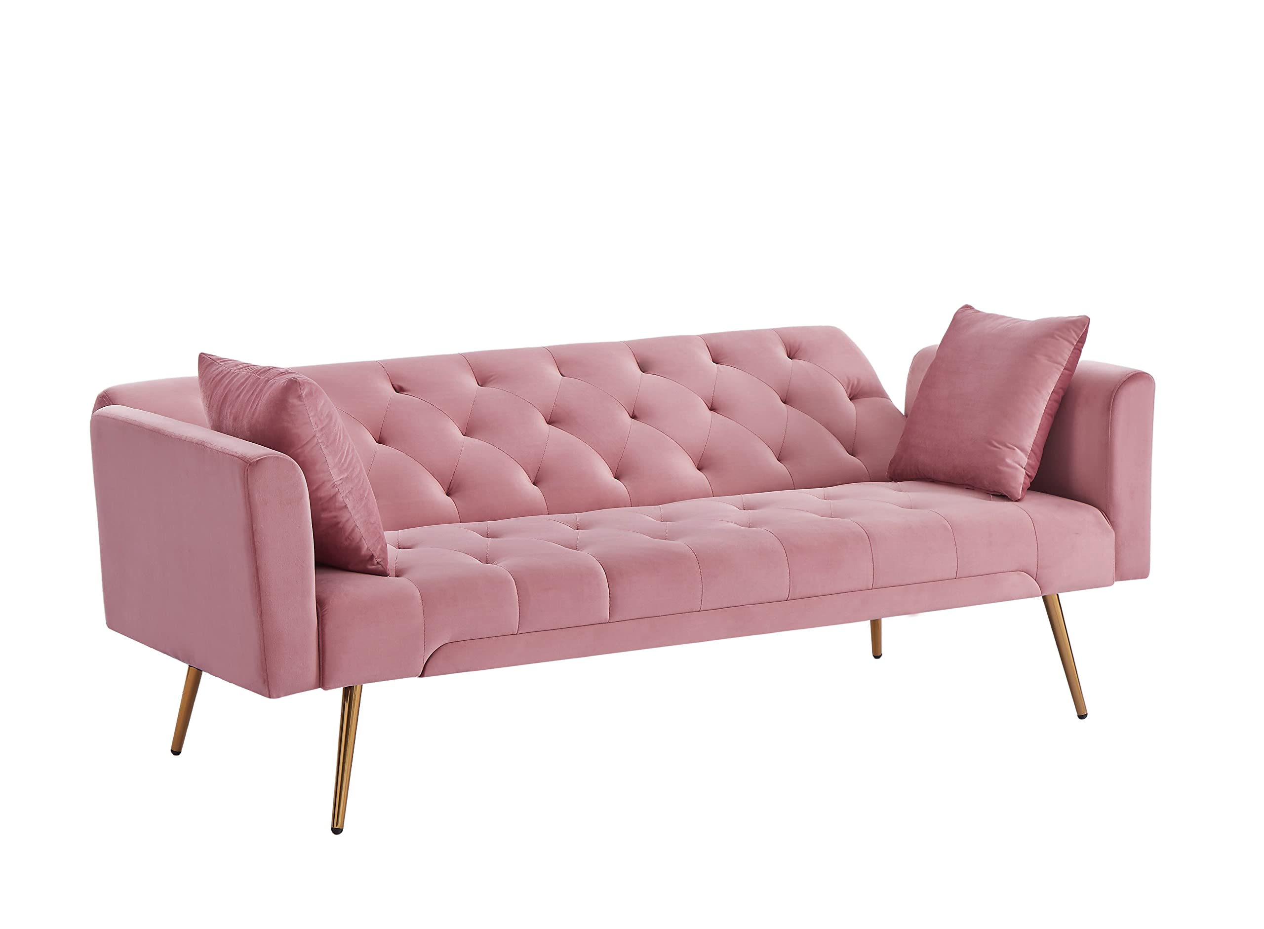 Pink Velvet Sofa Bed with 3 Adjustable Backrests, Chrome Legs - Convertible, Folding Sleeper Couch for Living Room, Office