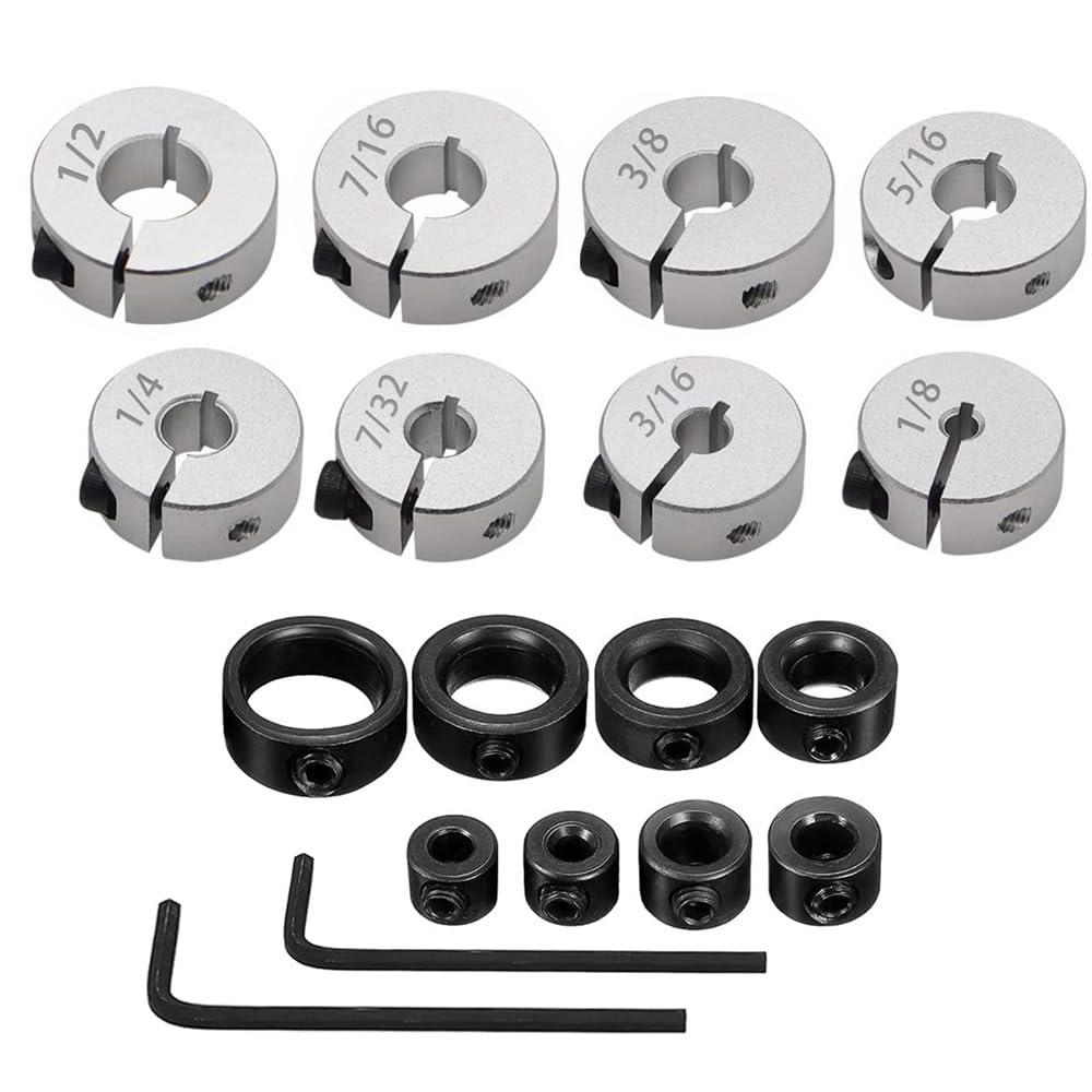 Saipe Drill Bit Stop Collar Split Ring Design Drill Bit Depth Stop Kit Includes 8pcs Imperial Sizes 1/8”- 1/2”and 8pcs Metric Sizes 3mm-16mm with Allen Wrench