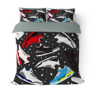 basketball shoes duvet cover set twin size, cool teens sports retro sneaker bedding set 3 pieces soft microfiber quilt cover for kids boys teens room decor, comforter cover with 2 pillowcase