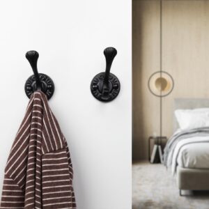 5pcs Black Coat Hooks Wall Mounted Coat Hooks Farmhouse Matte Black Wall Hooks with Screws Metal Matte Black Towel Hooks for Bathrooms Entryway Hooks for Hanging Coats, Keys, Hats, Scarves, Robe, Bags