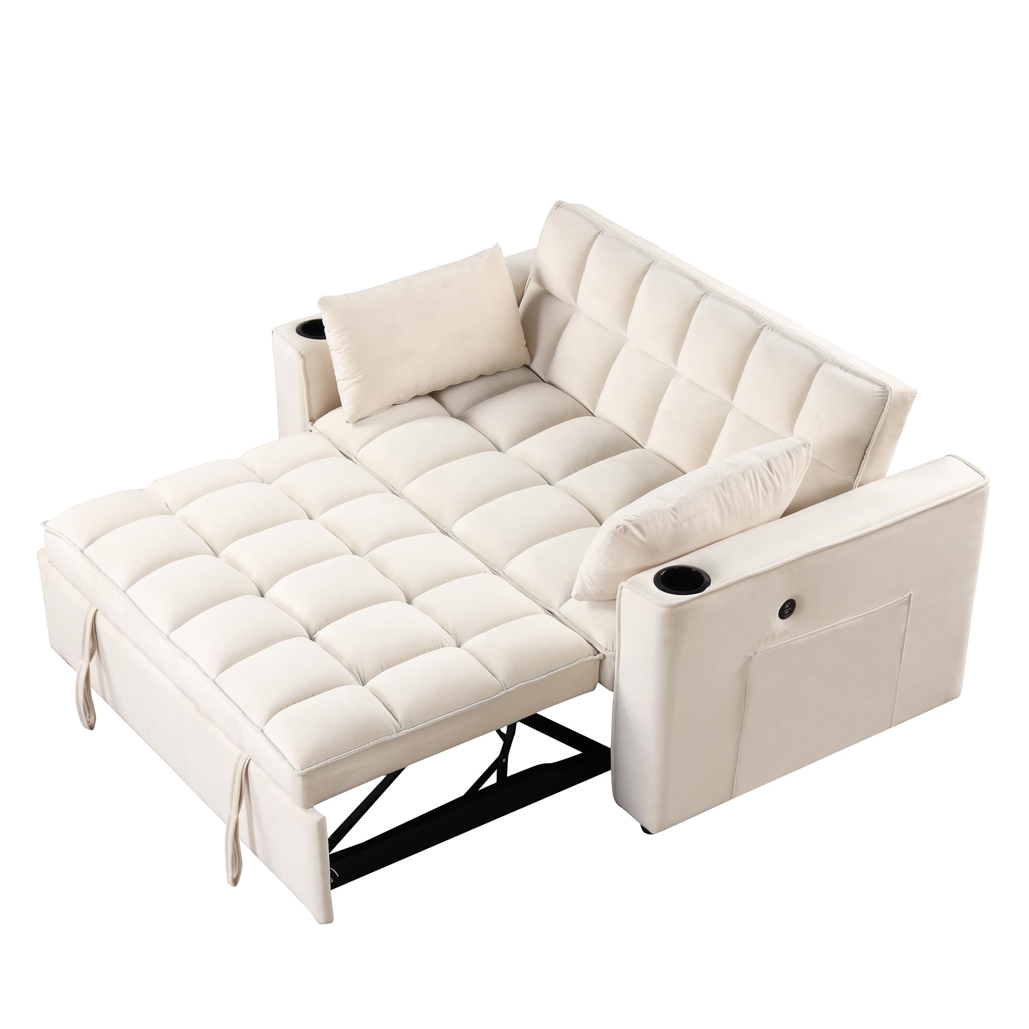 Harper & Bright Designs 55.3" 4-1 Multi-Functional Sofa Bed, Sleeper Sofa Bed with Cup Holder and USB Port for Living Room or Apartments, Cream White