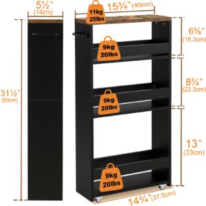 TEAMIX 4 Tier Slim Storage Cart with Handle, Small Kitchen Cart for Narrow Places,Rolling Laundry Cart on Wheels for Small Spaces