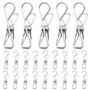 hocansen 40pcs stainless steel laundry clips clothes hook pins 55mm clothespins metal clothes pin hangers wire utility clothes pegs laundry clothing clips (55mm/j)