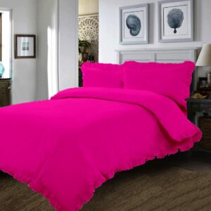 Duvet Cover Set - 1 Frilled Duvet Cover With Ruffle Edge Corners And 4 Pillowcases - Hot Pink, Full/Queen - 100% Cotton 800 Thread Count - 5 PCs Comforter/Duvet Protective Cover Set - Duvet Set