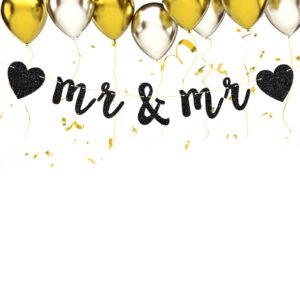 Mr＆Mr Banner, Gay Couple, Bridal Shower, Engagement, Gay Wedding Party Decorations, EnGAYged Sign, Black Glitter