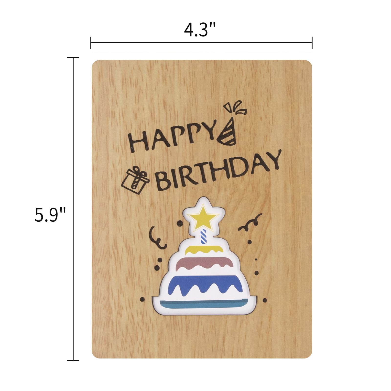 Neknock Happy Birthday Card, Wooden Greeting Cards Handmade, Real Bamboo Wood Birthday Cards with Envelopes for Women Kids Men