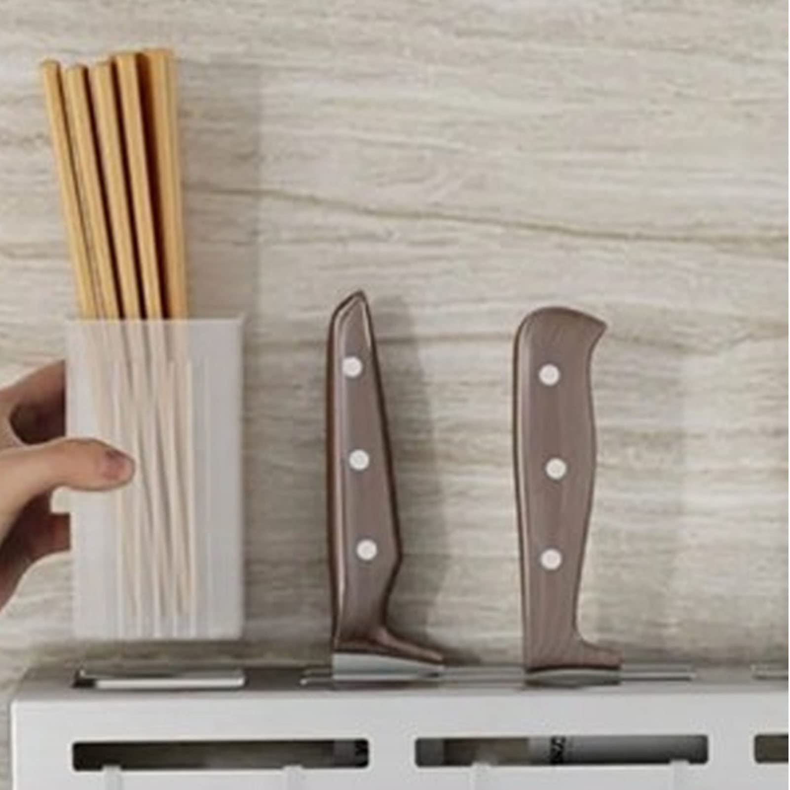 UPQRSG 15.7 inch Kitchen Knife Holder for Wall, Stainless Steel Knife Rack, No Punch Wall Mounted Multifunction Kitchen Utensil Hanger, Tableware Storage Rack Knife Rest for Home