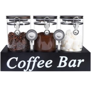 wytaohzl 3pcs glass coffee containers with shelf 54 oz coffee station organizer glass coffee bean storage with spoon coffee canister set jars with airtight locking clamp for coffee bean ground nuts