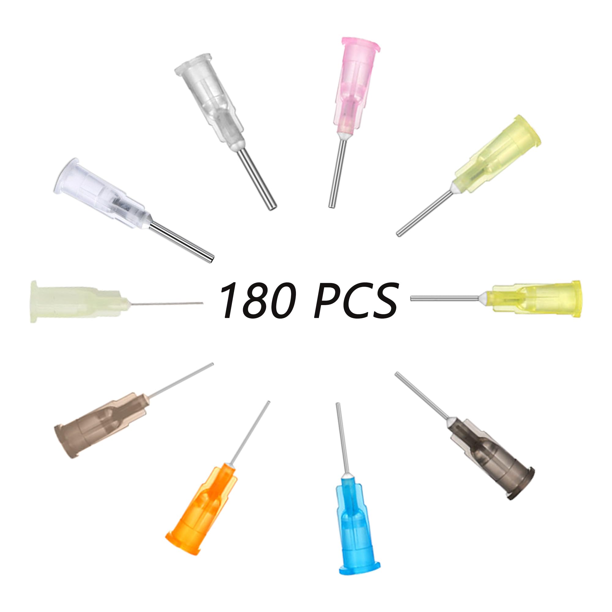 180 Pcs Dispensing Needle Tips, Blunt Tip Dispensing Needles with Luer Lock, Industrial Liquid Dispenser Needle for Oil Glue Applicator and Syringes (10 Sizes)