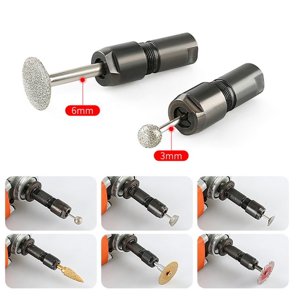 2pc 3/6mm Angle Grinder Modified Adapter to Straight Grinder Chuck for 100-type Angle Grinder M10*1.5 Thread Cutting Woodworking Tools (2, Black)