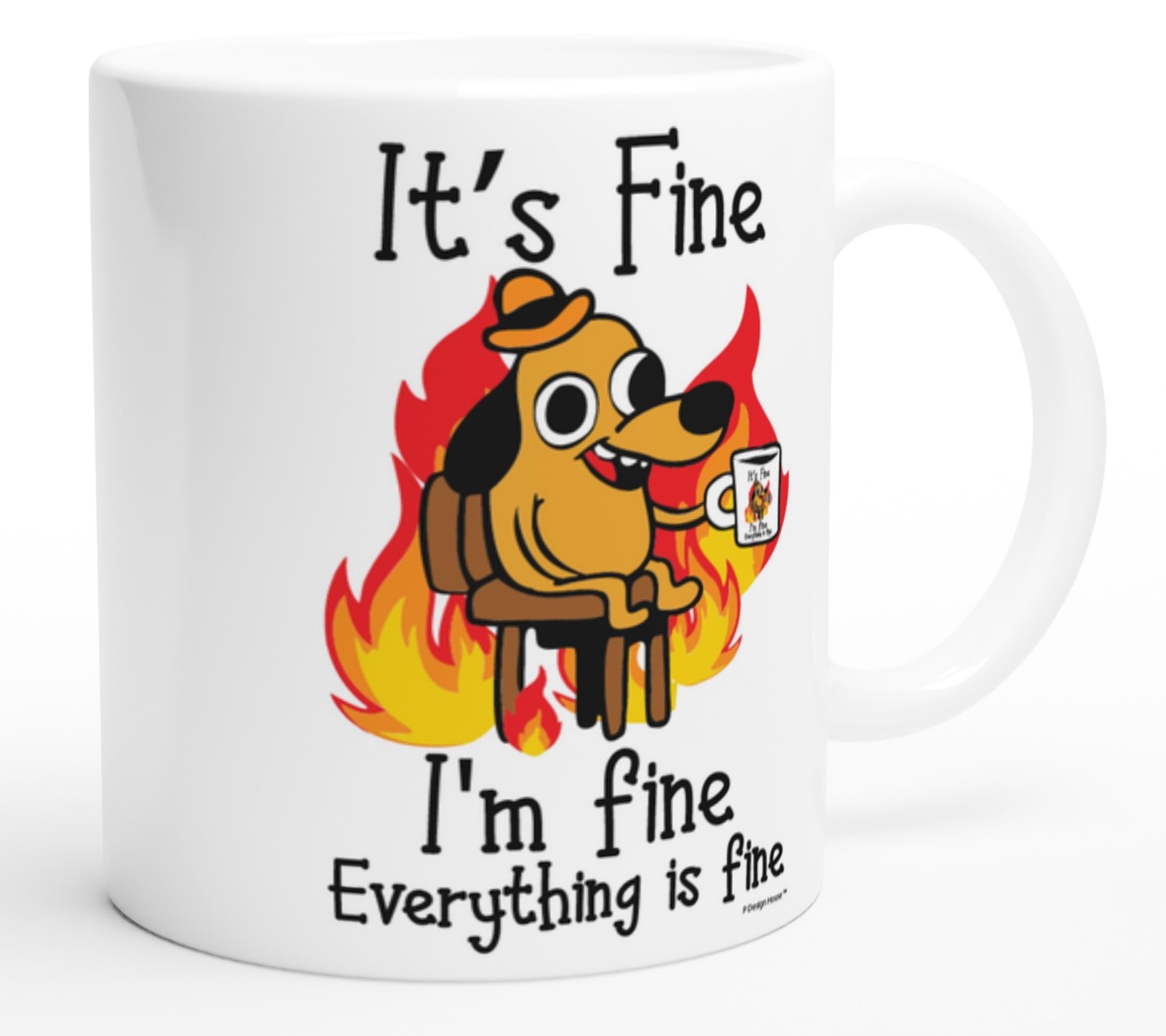 P Design House It's Fine Funny Coffee Mug, Funny Gifts for Women and Men. 11oz Coffe Cup (White)