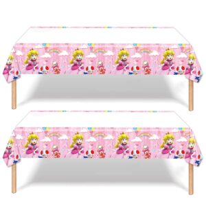 gysixgaosu 2pack princess peach tablecloth disposable tablecover birthday party supplies and decorations for kid boy baby shower rectangle tables 70"x42",2 pack