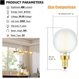 LEOOLS E12 Led Chandelier Light Bulb,Frosted G16.5 Type G Round Light Bulb,40 watt 400lm 3000k Soft White,Dimmable Led Globe Light Bulbs for Ceiling Fan,Scentsy,Vanity,Candelabra LED Light Bulbs 6 pcs