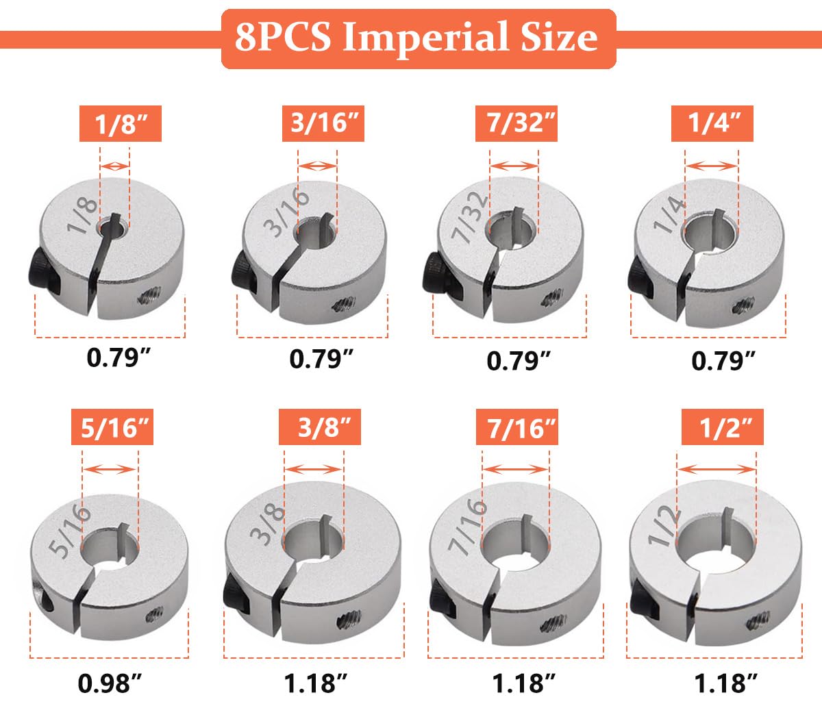 Saipe Drill Bit Stop Collar Split Ring Design Drill Bit Depth Stop Kit Includes 8pcs Imperial Sizes 1/8”- 1/2”and 8pcs Metric Sizes 3mm-16mm with Allen Wrench