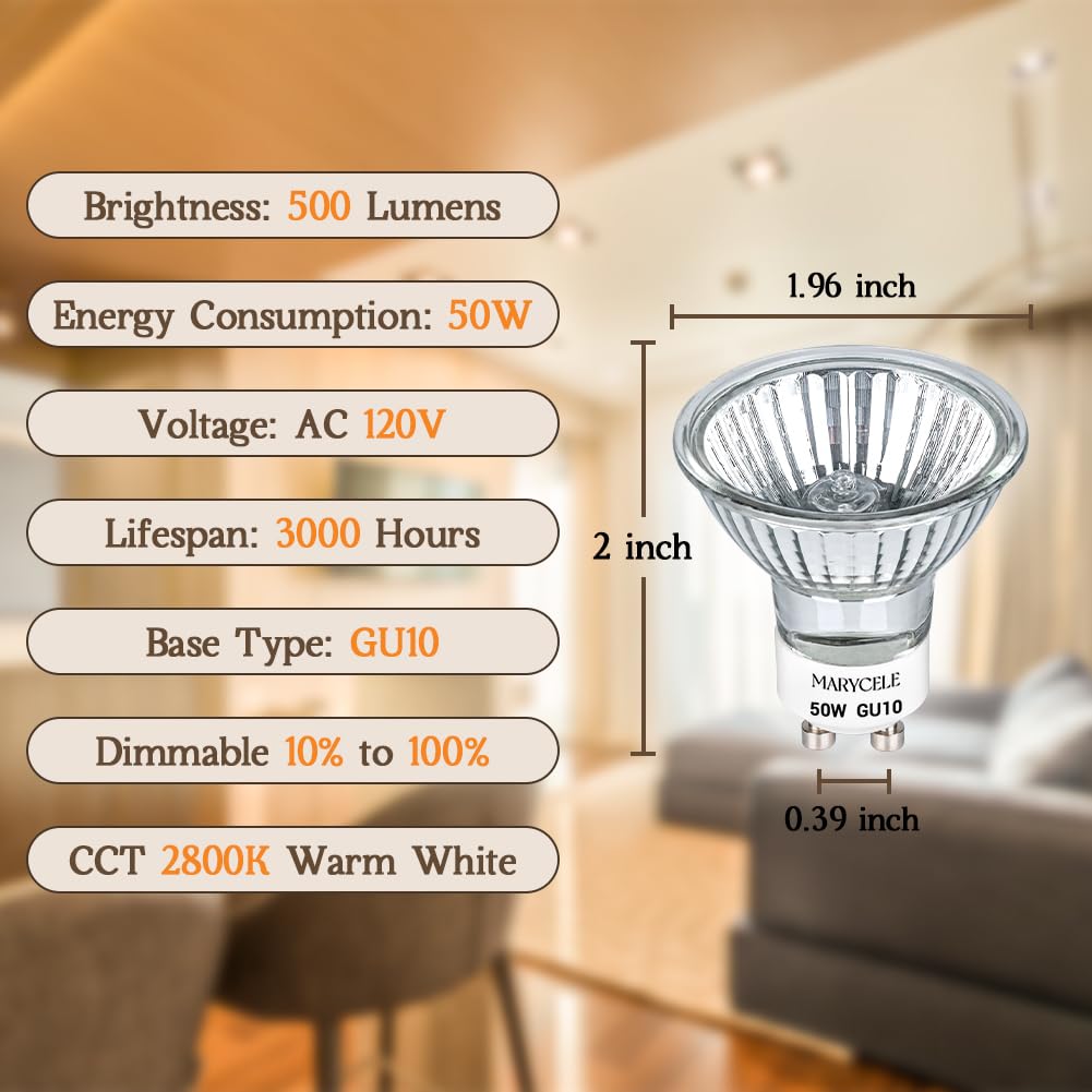 Marycele Halogen Light Bulbs for Candle Warmer, Candle Warmer Lamp Bulb GU10 120V 50W MR16, 6 Pack Dimmable Warm Light Bulbs 2 Pin with Long Lifespan, Candle Warmer Bulbs Replacement