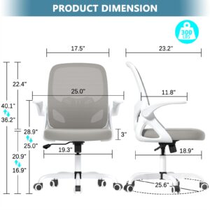 Kensaker Home Desk Chair with Back Supportive Lumbar Support, Breathable Double Mesh Cushion Home Desk Office Chair with Flip up Arms, Modern Ergonomic Home Desk Office Chair for Home and Work(Gray)