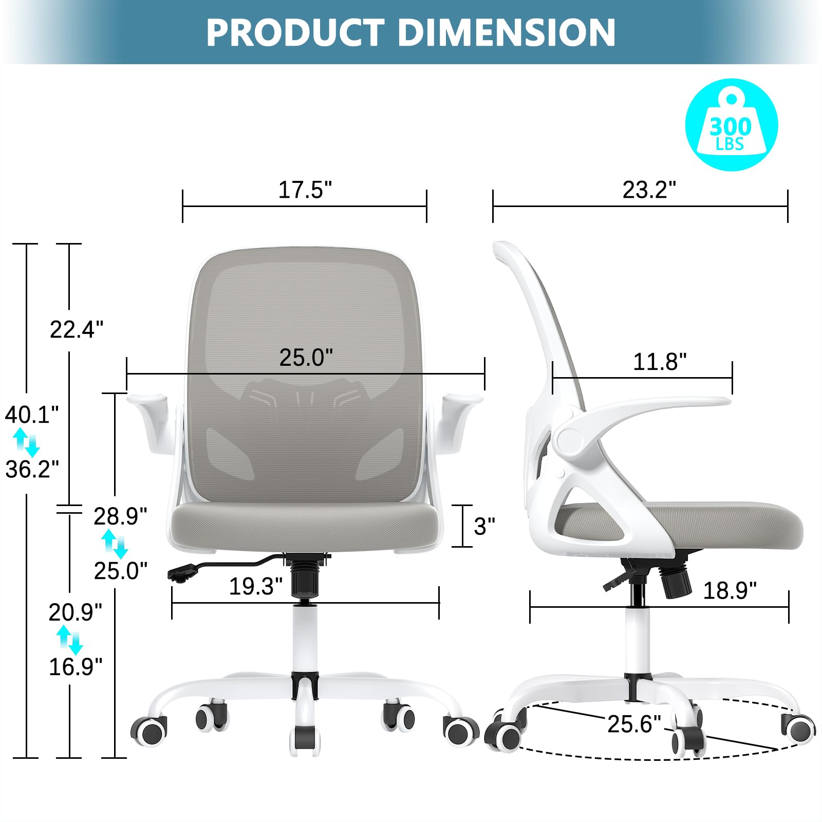 Kensaker Home Desk Chair with Back Supportive Lumbar Support, Breathable Double Mesh Cushion Home Desk Office Chair with Flip up Arms, Modern Ergonomic Home Desk Office Chair for Home and Work(Gray)