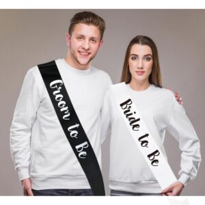 MUMUNN 2 PCS Bride to Be and Groom to Be Sash, Black & White Bachelorette Sashes for Bridal Shower Bachelorette Party Engagement Gifts