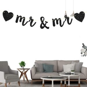 Mr＆Mr Banner, Gay Couple, Bridal Shower, Engagement, Gay Wedding Party Decorations, EnGAYged Sign, Black Glitter