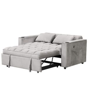 Harper & Bright Designs 55.3" 4-1 Multi-functional Sofa Bed, Sleeper Sofa Bed with Cup Holder and USB Port for Living Room or Apartments, Gray