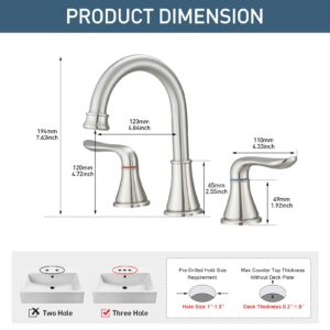 GENBONS Bathroom Sink Faucet Widespread 8 Inch Bathroom Faucets for Sink 3 Hole Brushed Nickel Double Handles Bathroom Faucets with Pop Up Drain and cUPC Faucet Supply Lines