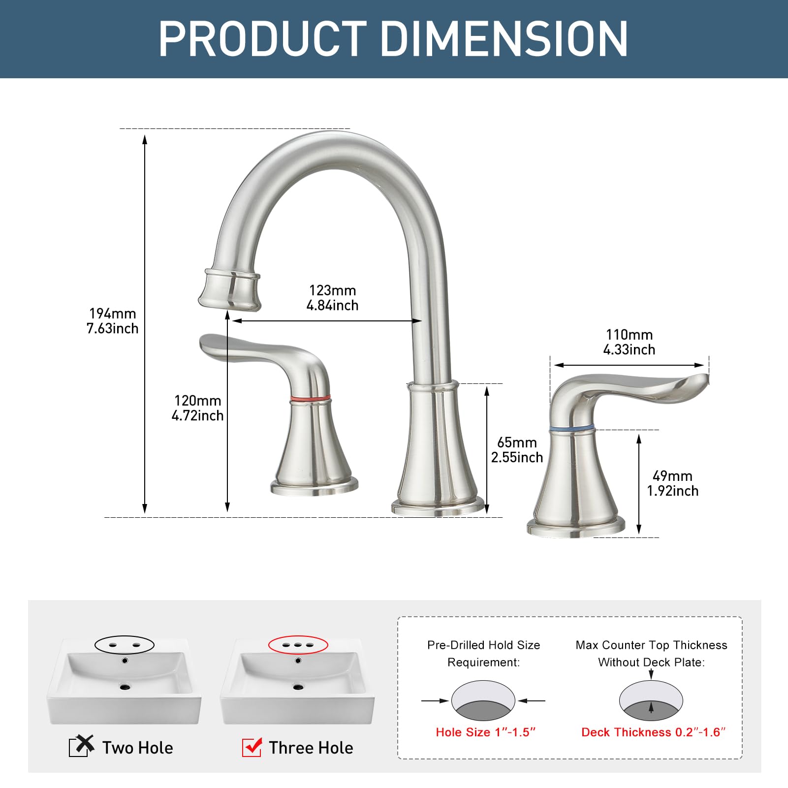 GENBONS Bathroom Sink Faucet Widespread 8 Inch Bathroom Faucets for Sink 3 Hole Brushed Nickel Double Handles Bathroom Faucets with Pop Up Drain and cUPC Faucet Supply Lines