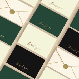 AZAZA 48 PCS Thank You Cards with Envelopes 4x6, Green Wedding Thank You Cards Gold Foil, Minimalistic Blank Thank You Notes for Graduation Baby Shower Bridal Shower (Green and Black)