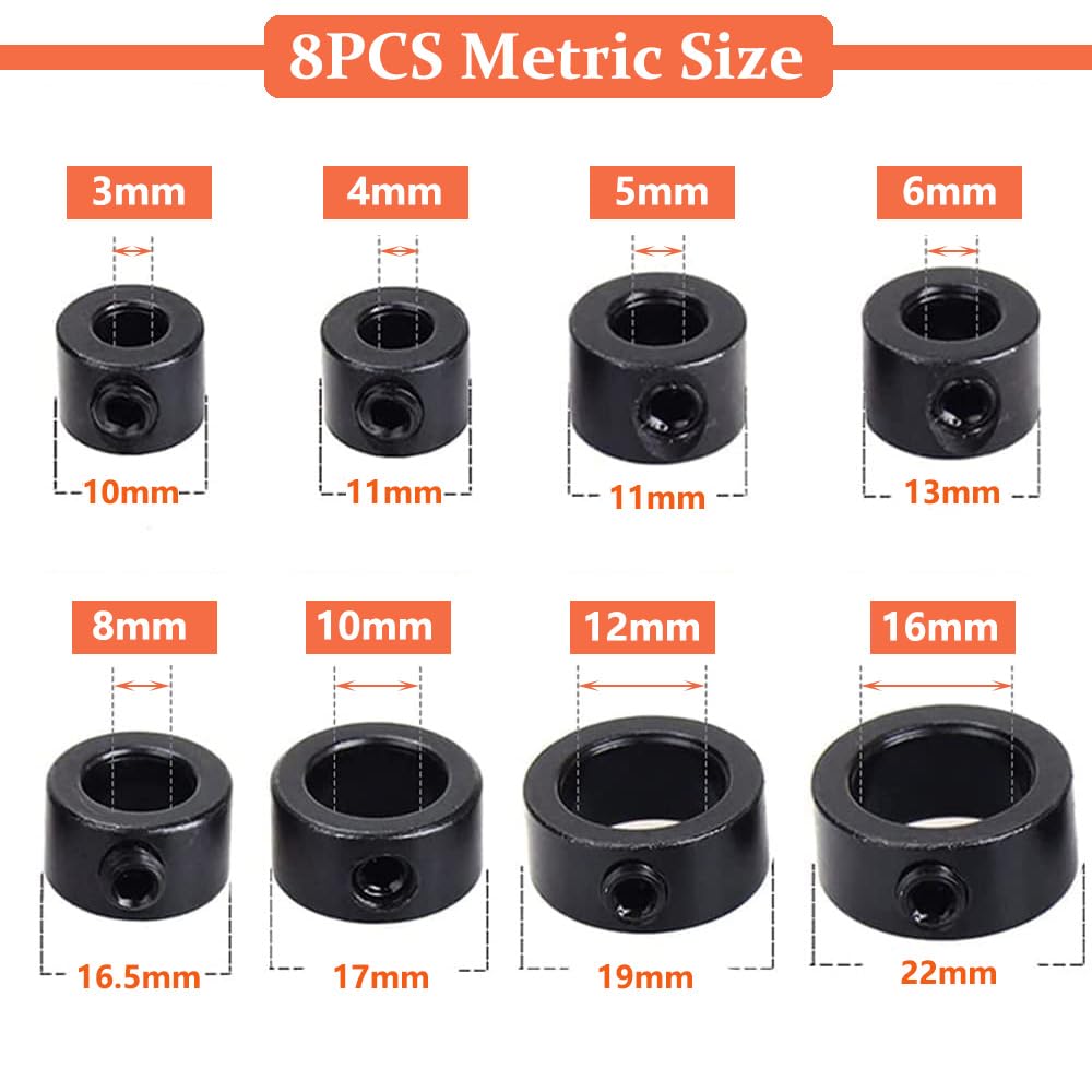 Saipe Drill Bit Stop Collar Split Ring Design Drill Bit Depth Stop Kit Includes 8pcs Imperial Sizes 1/8”- 1/2”and 8pcs Metric Sizes 3mm-16mm with Allen Wrench