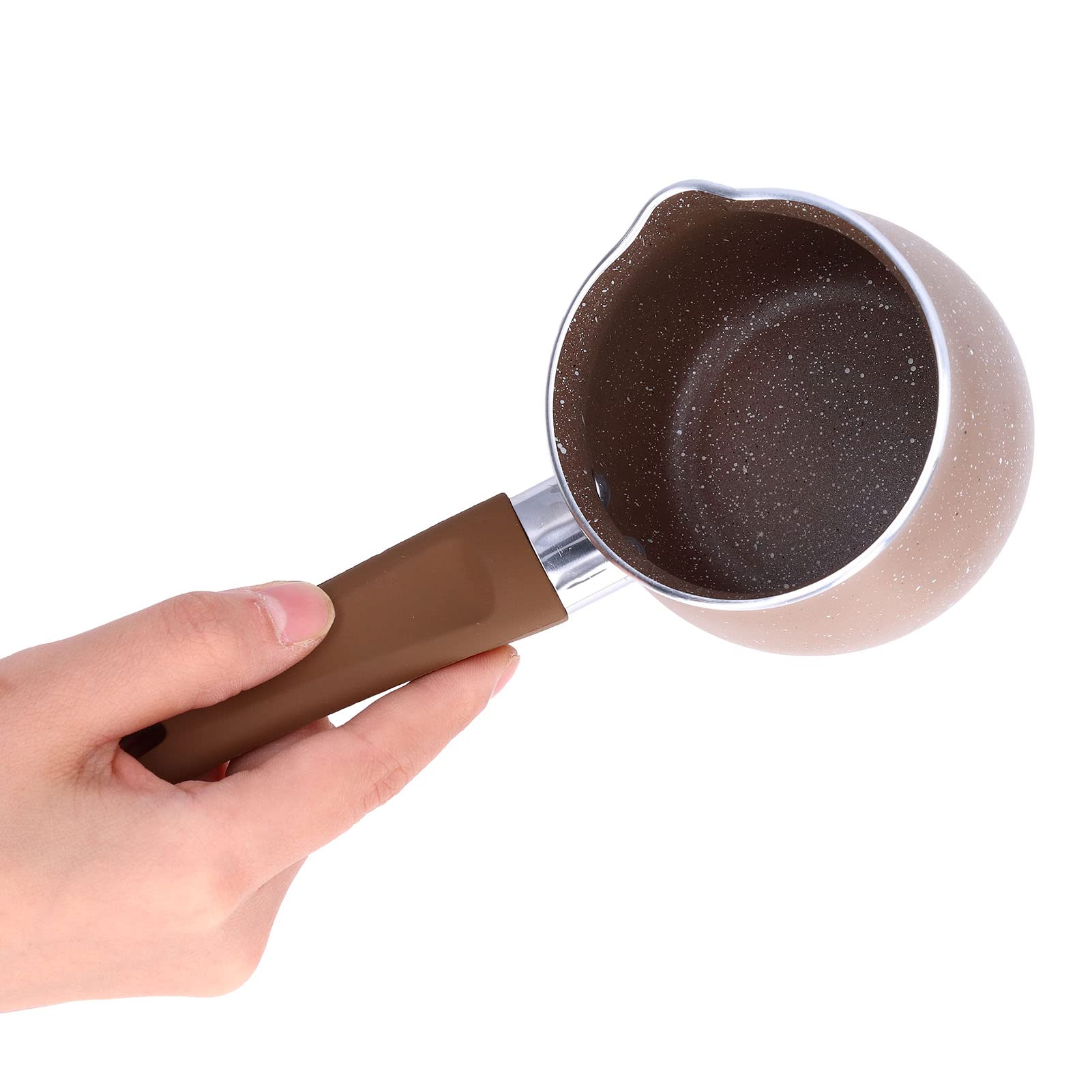 HYWHUYANG Nonstick Milk Pan, Mini Milk Coffee Pot, Lightweight Nonstick Butter Warmer Aluminum Alloy Cooking Pot with Single Handle for Heating Coffee Butter Chocolate Sauce Wine (Coffee colour)