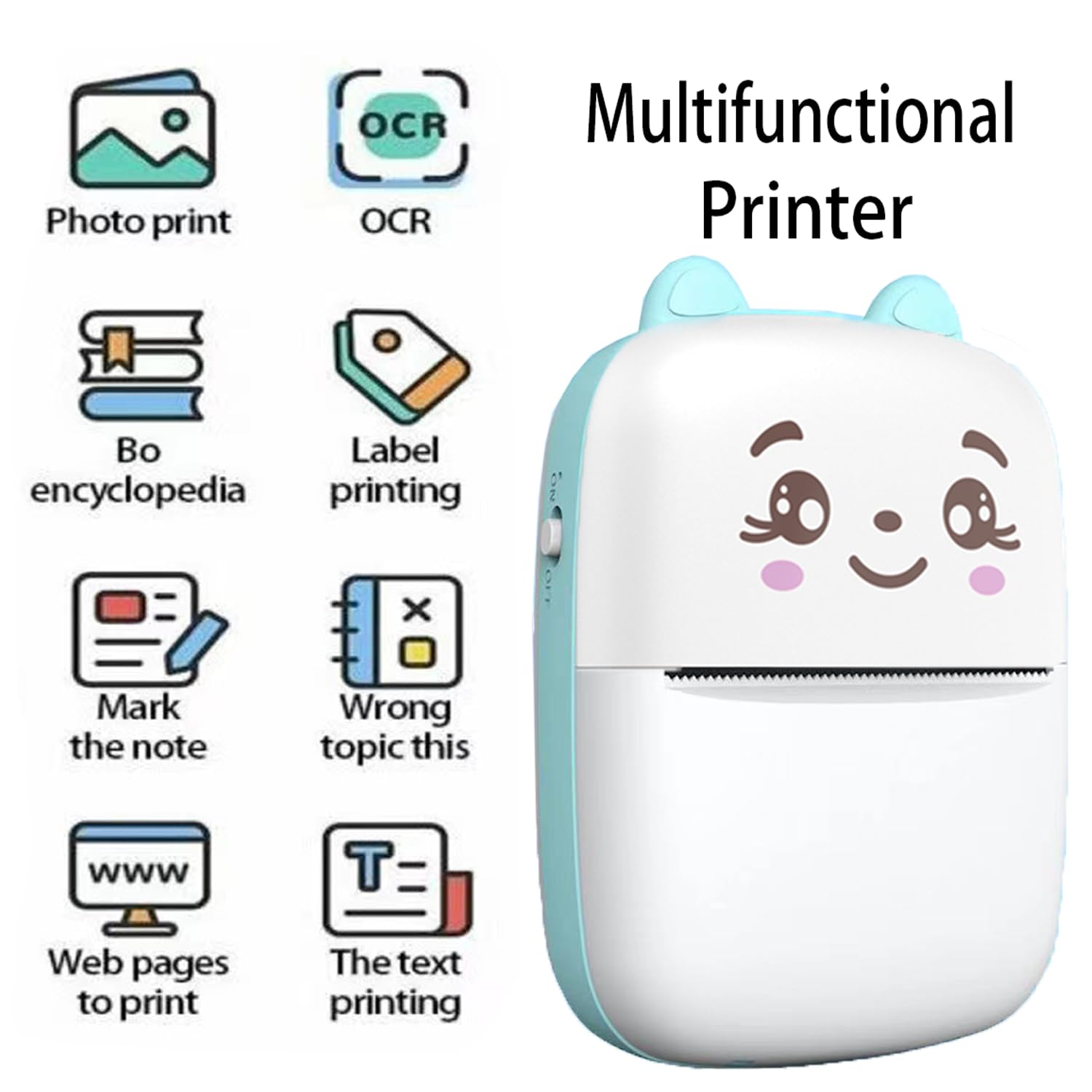 Funducts Mini Pocket Printer, Portable Thermal Printer for Pictures/Retro-Style Photos/Receipts/Notes/Lists/Label/Memo/QR Codes, Wireless Bluetooth Printer with Android or iOS APP (Blue)