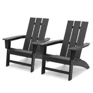 monibloom black adirondack chairs set of 2, hdpe all-weather adirondack patio chair outdoor plastic lawn chair for garden backyard, composite patio furniture for firepit and pool, 300lbs capacity